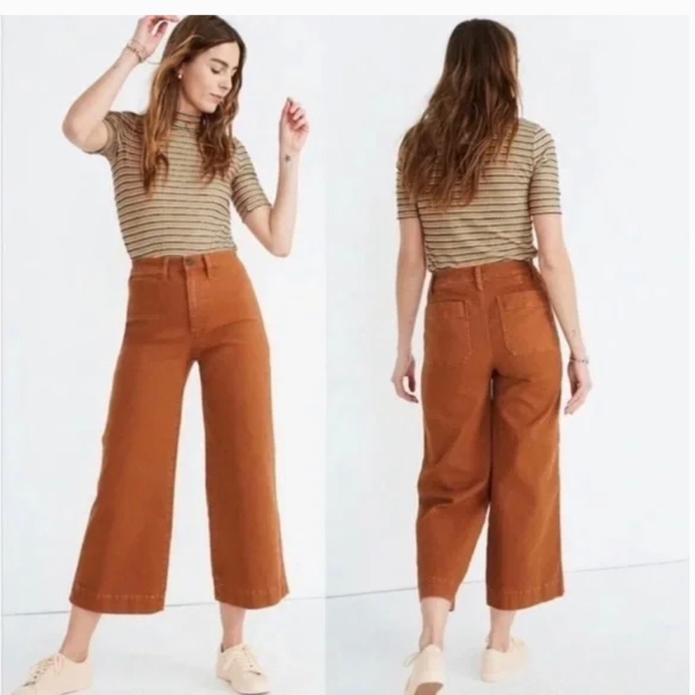 Madewell Slim Emmett High Waist Crop Wide Leg Pants in Burnt Sienna